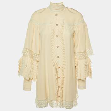 Pre Owned Chanel Cream Silk Ruffled Mini Dress M