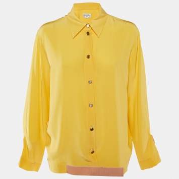 Chanel Yellow Silk Tape Detail Button Front Shirt L
