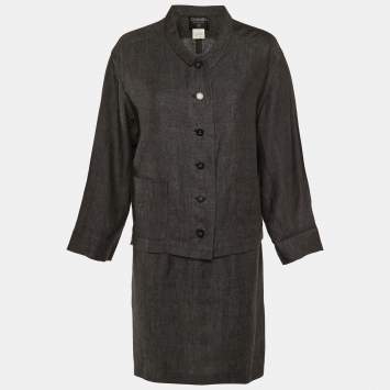 Chanel Grey Linen Formal Dress and Jacket Set M