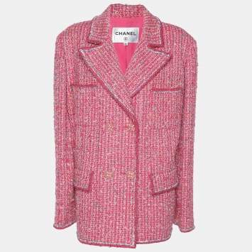 Chanel Pink Tweed Button Jacket M