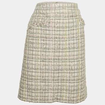Chanel White Sequin Embellished Tweed Pencil Skirt S