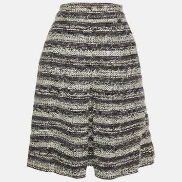 Chanel Blue Tweed Pleated Pencil Skirt L