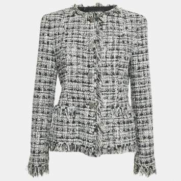 مملوكة مسبقًا Chanel Black/White Tweed Fringed Button Front Jacket L