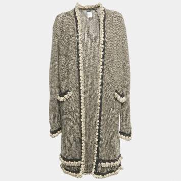 Pre Owned Chanel Vintage Brown Wool Blend Knit Open Front Cardigan L 
