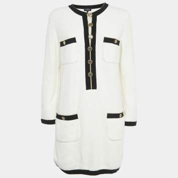 Chanel White Terry Cotton Knit Embellished Button Short Dress M