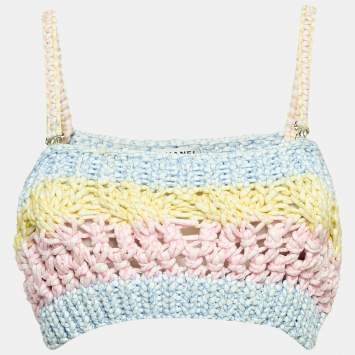Pre Owned Chanel Multicolor Crochet Strappy Crop Top S