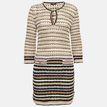 Chanel Multicolor Lurex Patterned Knit Mini Dress M