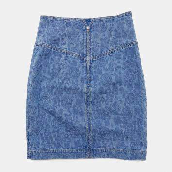 Chanel Cc Logo Camellia Skirt Size 36 Blue Cotton100%