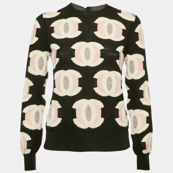 Chanel Black Logo Jacquard Knit Cashmere Sweater S
