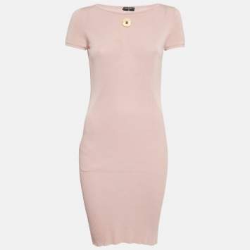 Pre Owned Chanel Light Pink Knit Bodycon Dress S