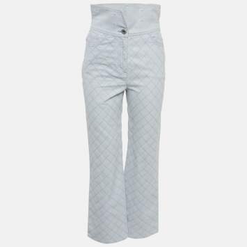 Chanel Blue Diamond Embroidered Denim Folded Waist Jeans S Waist 27"