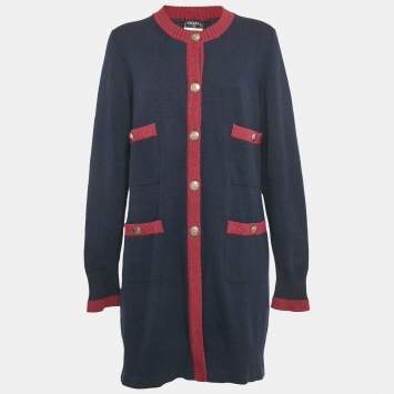 Chanel Navy Blue Cashmere Knit Long Cardigan XL