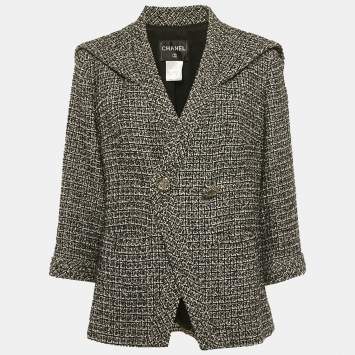 Pre Owned Chanel Black Metallic Tweed Jacket XL