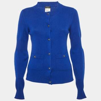 Pre Owned Chanel Blue Cashmere Buttoned Cardigan M