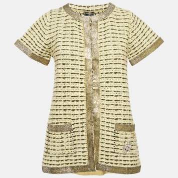 Pre Owned Chanel Yellow Cashmere Knit Cardigan Jacket S