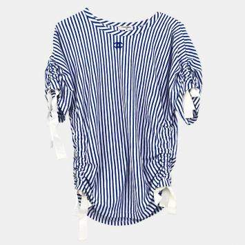 Chanel Blue Cotton Short Sleeve Top Women Size 36