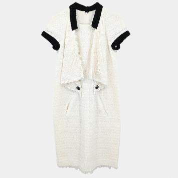 Chanel White/Black Cotton Short Sleeve Dress Women Size 38
