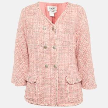 Chanel Pink Tweed Button Front Jacket L