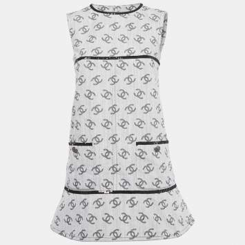 Chanel Grey Monogram Denim Sequin Embellished Shift Dress M