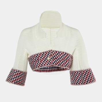 Chanel White Mesh & Tweed Cropped Jacket M