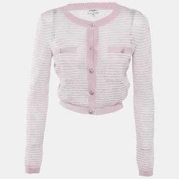 Chanel Pink Stripe Patterned Knit Button Front Cardigan S