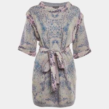Pre Owned Chanel Multicolor Wool Blend Knit Sequin Detail Belted Mini Dress M