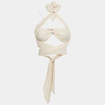 Chanel Cream Silk Logo Star Detail Cut-Out Top S