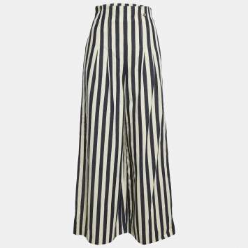 Chanel Navy Blue Stripe Cotton Flared Cuba Pants M