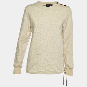 Chanel Beige Embroidered Cotton Sweatshirt S