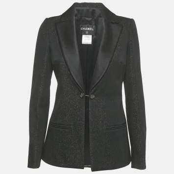 Pre Owned Chanel Black Glitter Effect Wool Single Breasted Blazer S