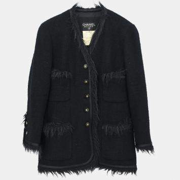 Chanel Single Breasted Collarless Jacket Black #40