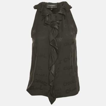 Chanel Black Silk Ruffled Sleeveless Top S