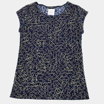 Pre Owned Chanel Beige/Navy Blue Round Neck Short Sleeve Top 38