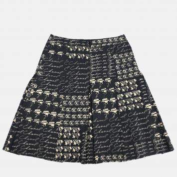 Pre Owned Chanel Black/Beige Silk Skirt Size 38