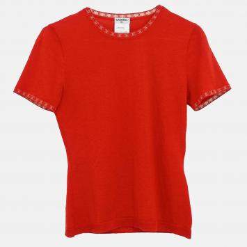 Pre Owned Chanel Short Sleeve Red Knit Top Size 36