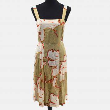 Pre Owned Chanel Skirt Beige Silk Dress Sleeveless Dress Size 38