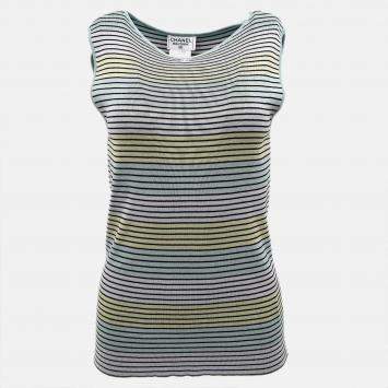 Pre Owned Chanel Sleeveless Multicolor Cotton Top Size 46