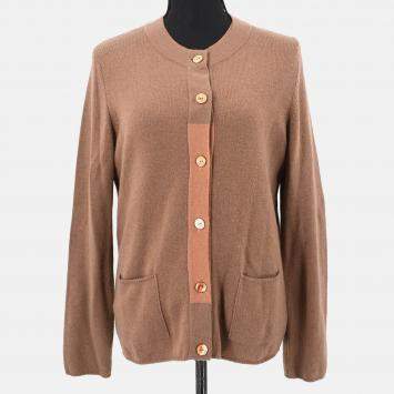 Pre Owned Chanel Ensemble Cardigan Brown Knit Top Size 42