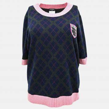 Pre Owned Chanel Short Sleeve Sweater Navy Knit Top Size 46