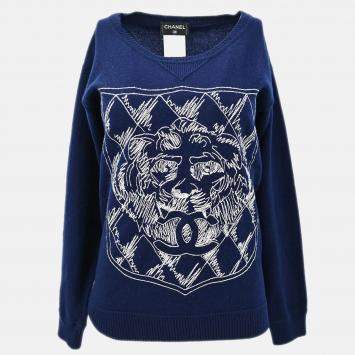 Pre Owned Chanel Sweater Navy Knit Top Size 34