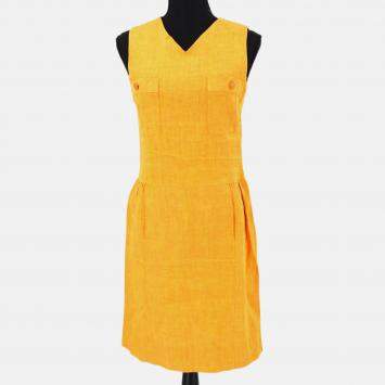 Pre Owned Chanel 96P #36 Sleeveless Dress Skirt Orange 100% Linen