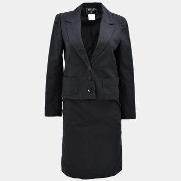 Pre Owned Chanel Setup Suit Jacket Skirt Black 98S #36