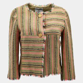 Pre Owned Chanel Single Breasted Collarless Jacket Beige #34