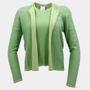 Pre Owned Chanel Ensemble Cardigan Short Sleeve Top Green #42