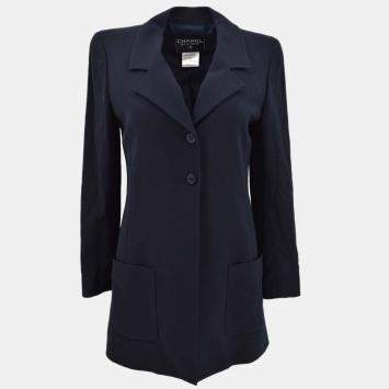 Pre Owned Chanel Single Breasted Jacket Navy 
