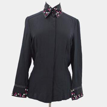 Pre Owned Chanel  Race Front Opening Long Sleeve Top Shirt Black