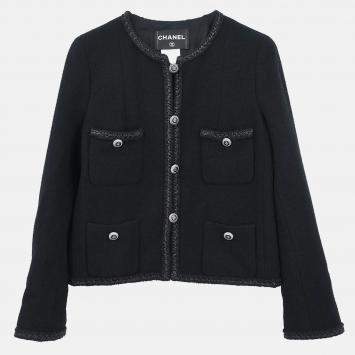 Pre Owned Chanel Single Breasted Collarless Jacket Black #38