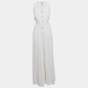 Pre Owned Chanel Vintage Off-White Crepe Sleeveless Jumpsuit L