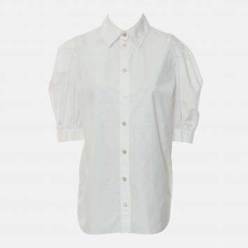 Pre Owned Chanel Logo Button Up White Cotton Shirt Size S
