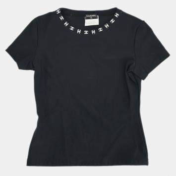 Pre Owned Chanel Short Sleeve T-shirt Top Black Size S